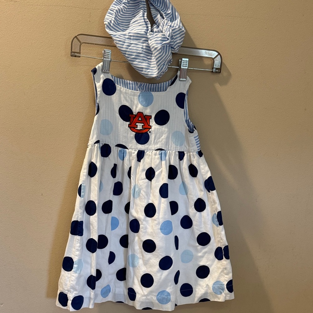 Auburn Blue and White Polka Dot Dress with bloomers